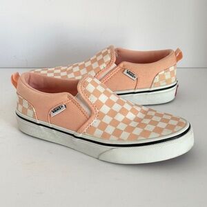 Vans Kids Asher Checkerboard Slip-on Sneakers Peach Size 3